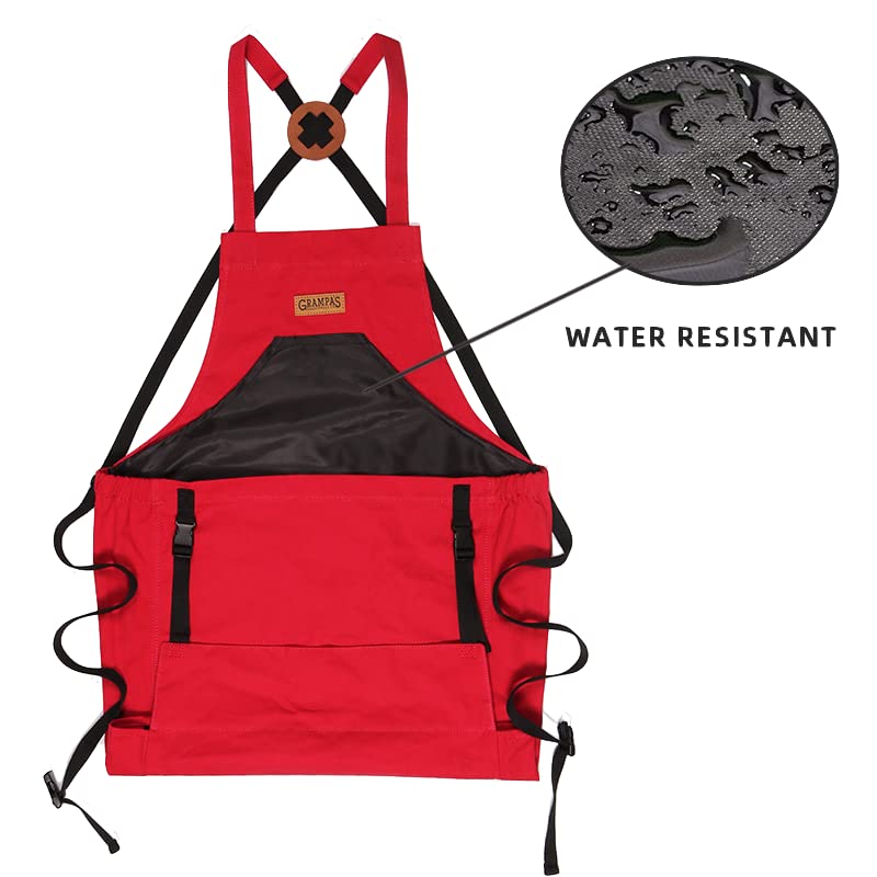 Grampa's Weeder Grampa's Garden Apron - Cross Back Gardening Apron With Pockets For Women & Men | Harvest Apron with Large Kangaroo Pouch (Red) - Image 5